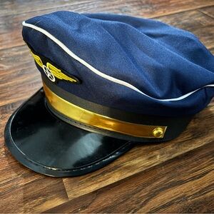 Navy Blue Pilot Hat with Gold Trim
